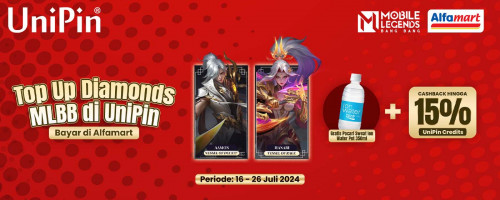 Top Up MLBB dan Bayar di Alfamart - Dapatkan Cashback hingga 15% UniPin Credits dan Gratis Pocary Sweat ION Water Pet 350ml!